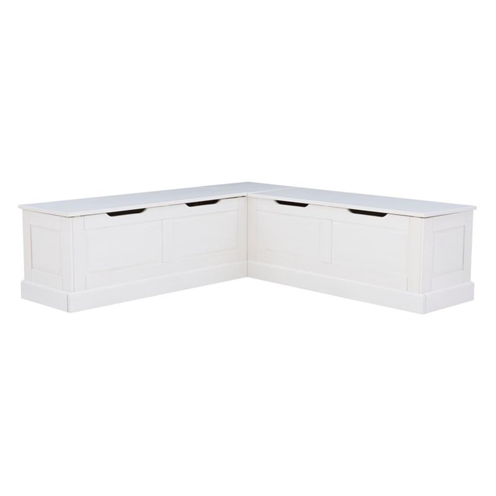Linon Troyin Backless Corner Nook with Storage in Solid White Pine