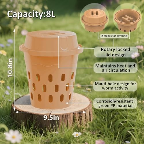 2-Pack InGround Compost Bin for Garden Beds, 8L Worm Composter 2 Pack Brown