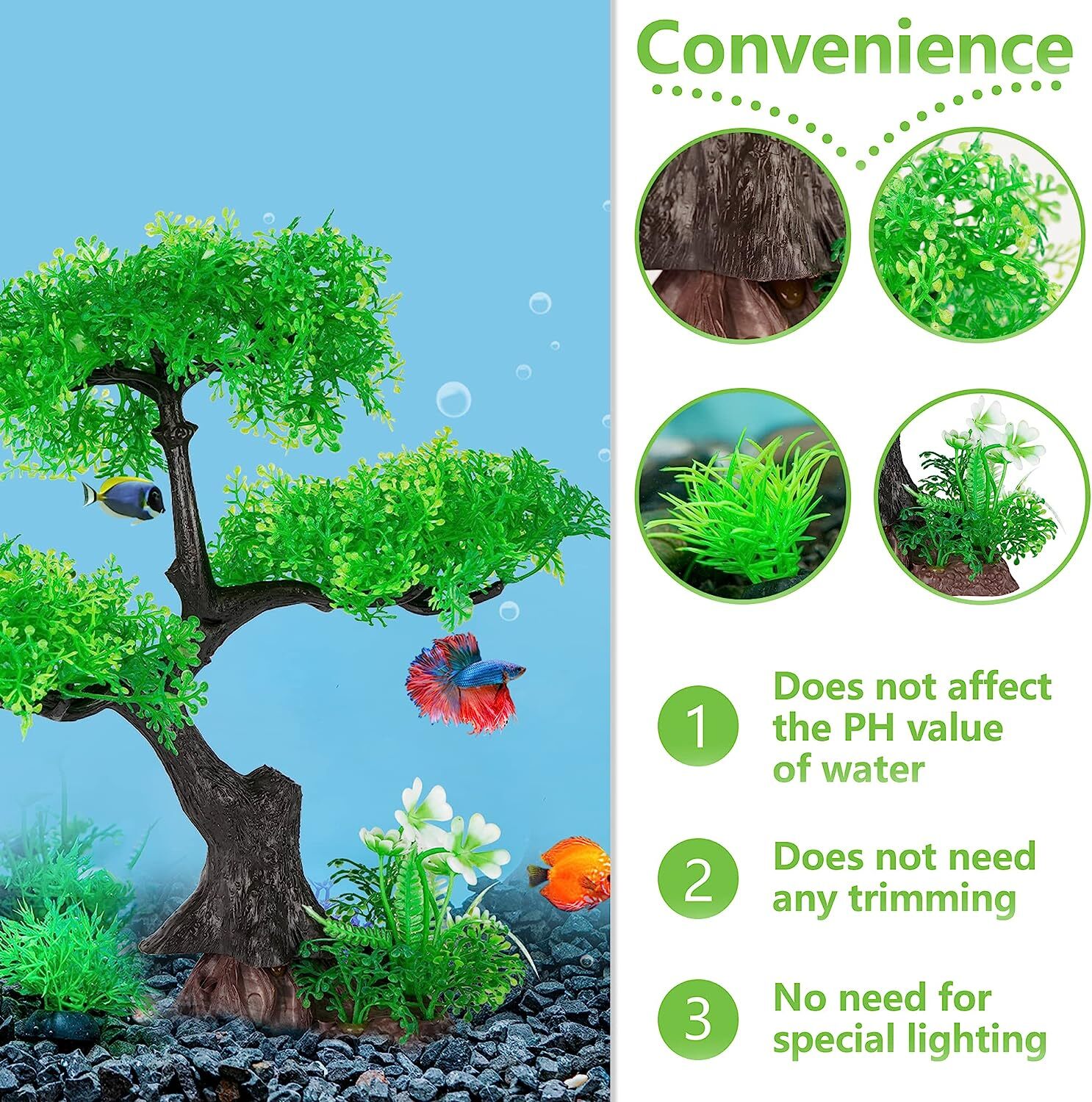 Aquarium Artificial Plants Cherry Blossom Tree & Grass Fish Tank Decor Set Kit