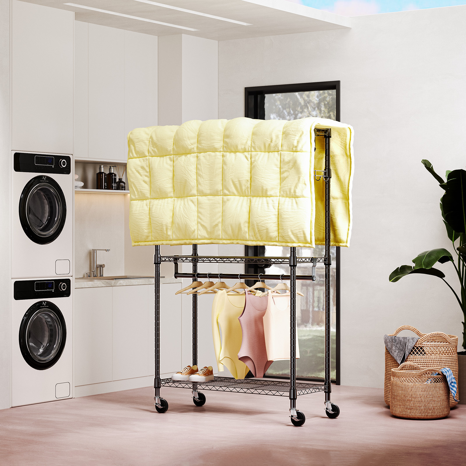 75 in Garment Rack Storage Closet Clothing on Wheels Hanging Clothes Heavy Duty