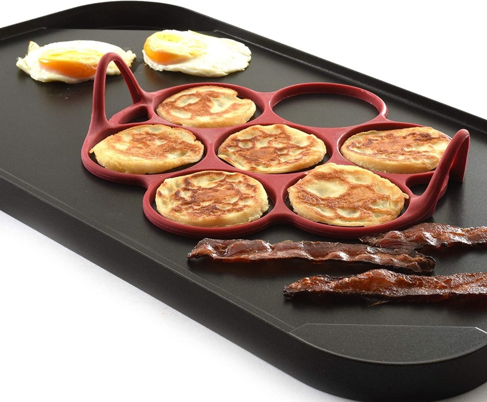 Norpro Silicone Silver Dollar Pancake/Egg Ring, 7 Count - Red