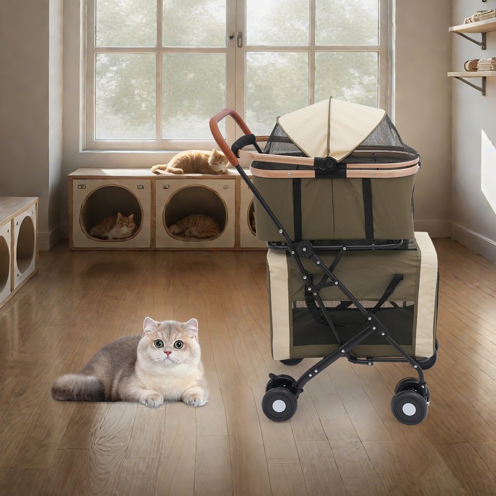 Two-tier Foldable Pet Stroller Dog&cat Stroller For Small & Medium Dogs Portable