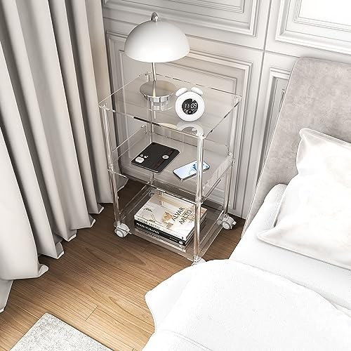 Acrylic Printer Stand, 3 Tier Clear Printer Cart with Lockable Wheels,