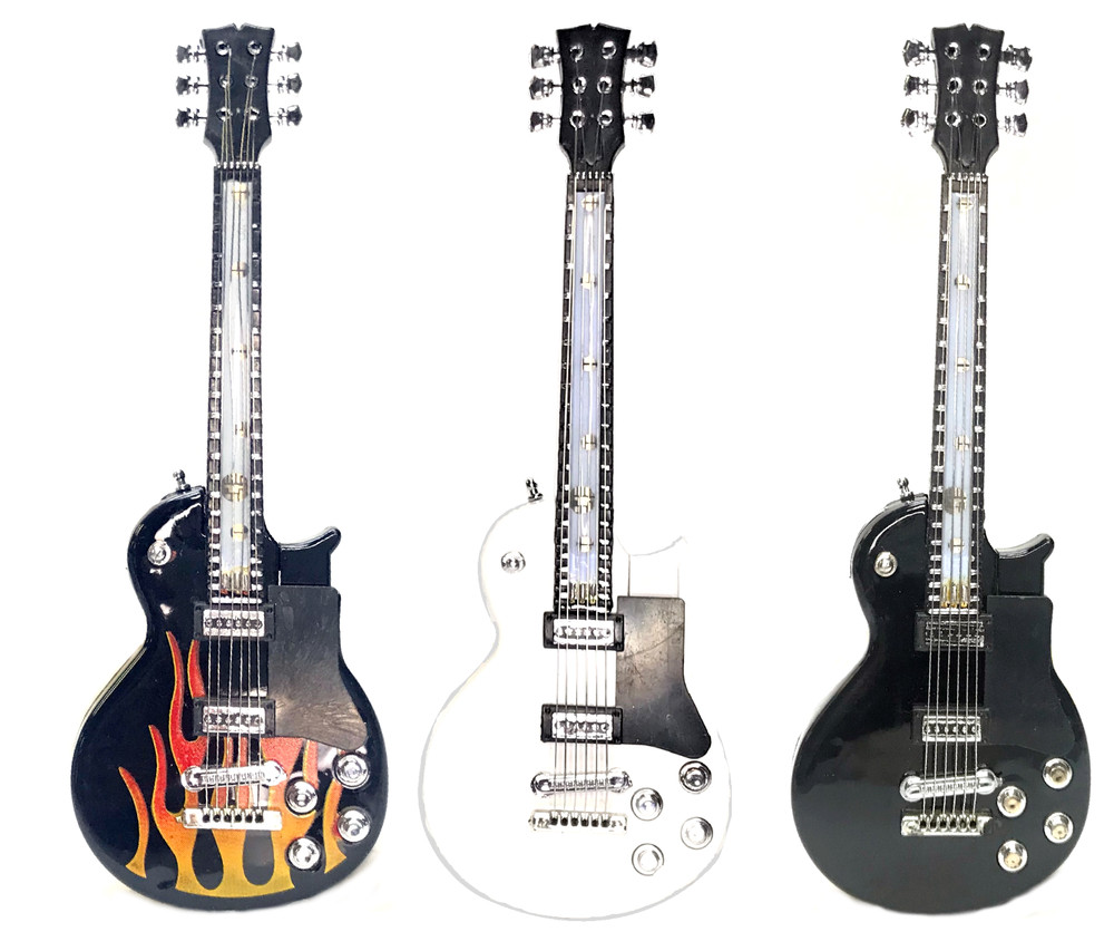 Guitar Lighter Single Flame Flashing Lights 12 Count Display Assorted Colors