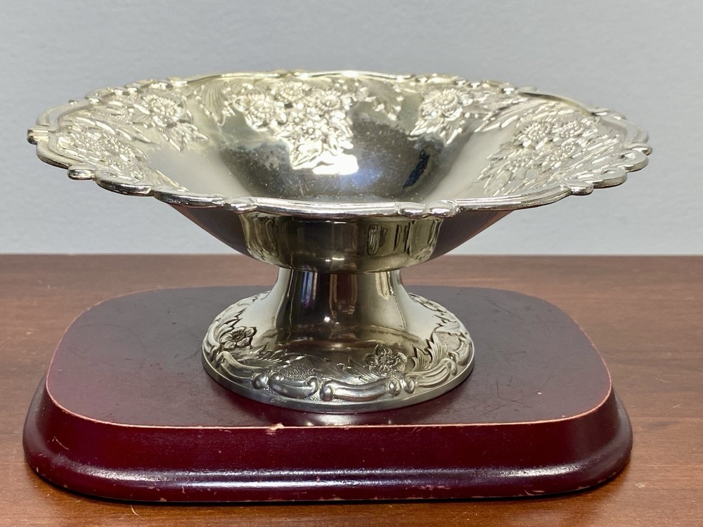 Holiday Imports Silverplate Ornate Dish Pedestal Tarnish Proof Japan Leonard 7”