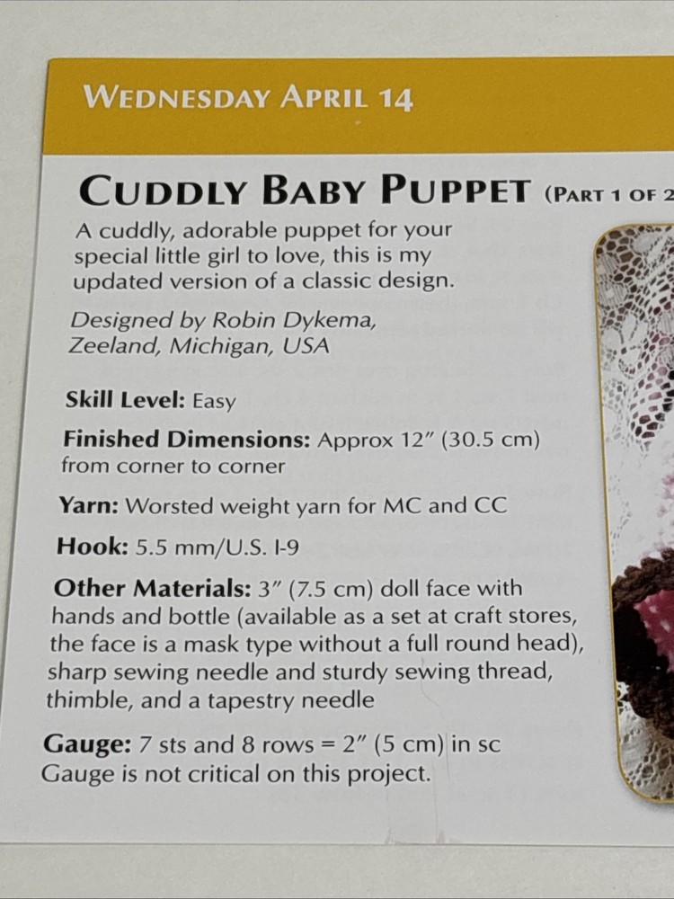 Cuddly Baby Puppet Crochet Pattern Cards Pages