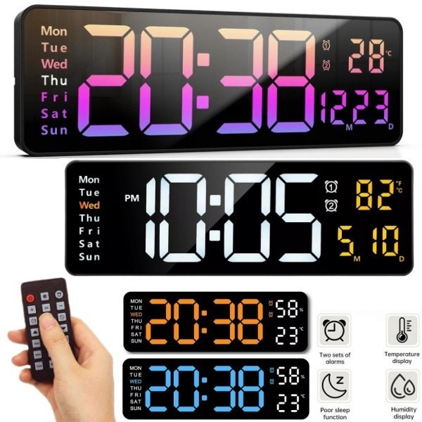 16" inch BIG DIGITAL LED CLOCK WALL MOUNT LARGE NUMBERS TIMER DATE TEMPERATURE A