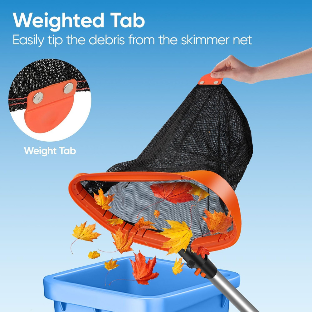 17.5" Pool Skimmer Net – Double-Layer Nylon, Aluminum Frame, Leaf Rake