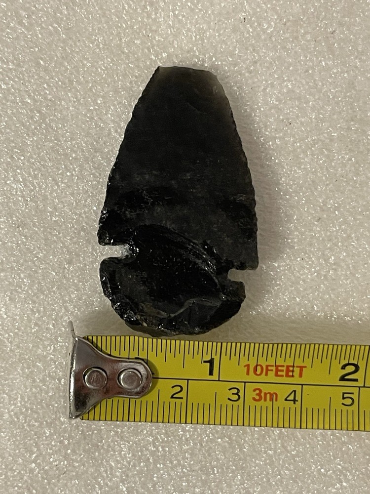Black Obsidian Knapped Arrowhead Spear Point Side Notched ~2.9in Primitive