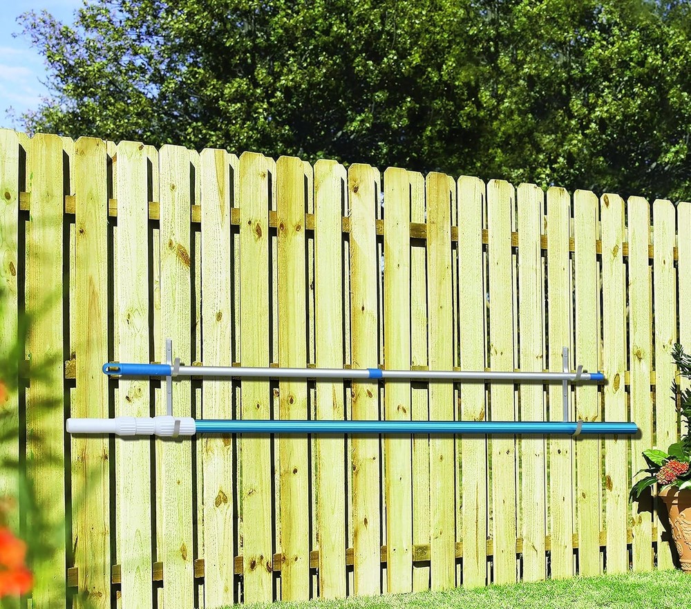 Aluminium Pool Pole & Garden Tool Hanger Set 2 Pack Wall Mount Rustproof Black