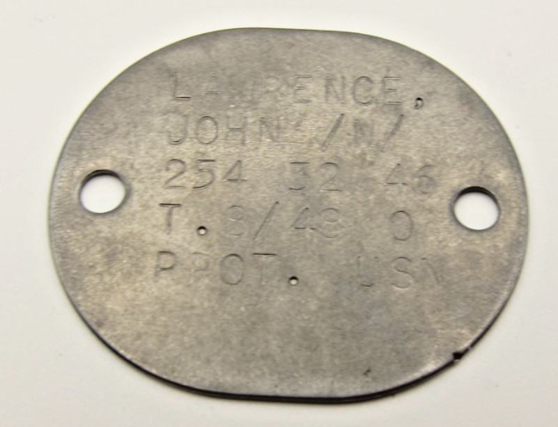 WWII USN US Navy Oval Dog Tags for John Lawrence