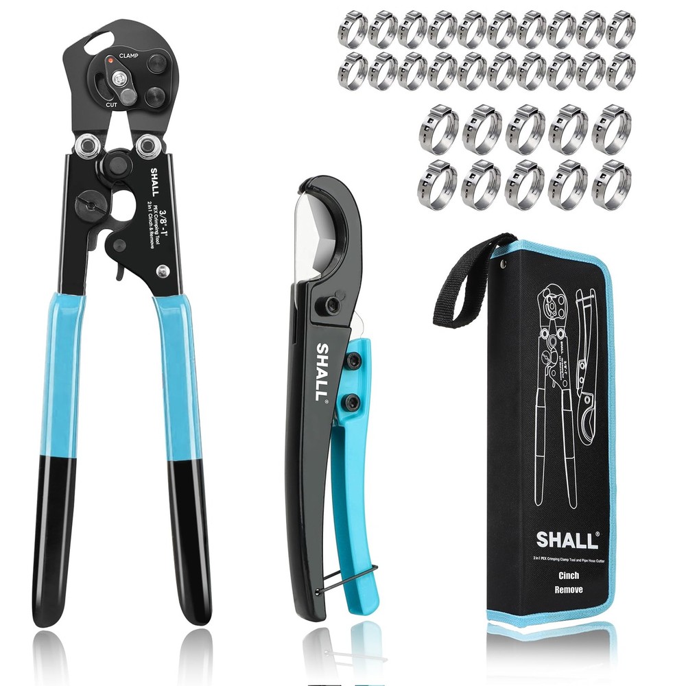 SHALL 2-IN-1 Pex Crimping Clamp Cinch & Remove Tool with Pipe Hose Cutter,...