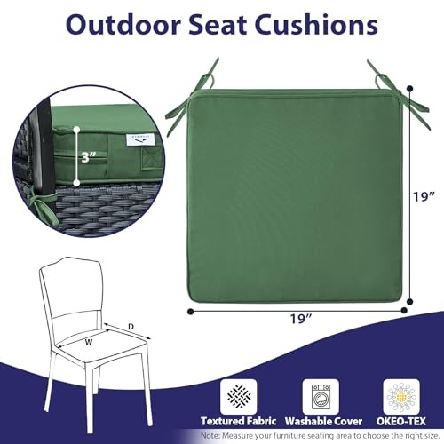 Outdoor Chair Cushions Set of 4,Waterproof Outdoor 19x19x3-Square Forest Green