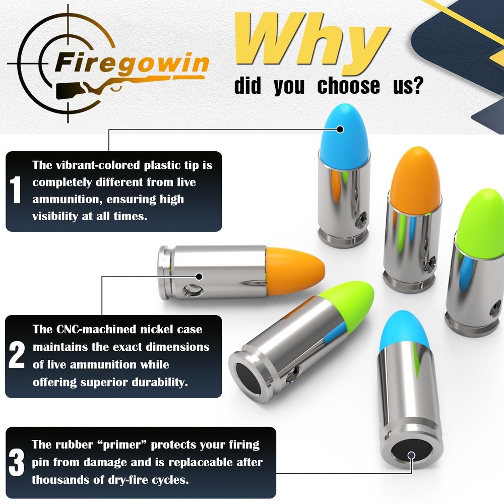 FIREGOWIN Pro 9mm Dummy Rounds – Training Snap Caps, Reusable Dry Fire Training