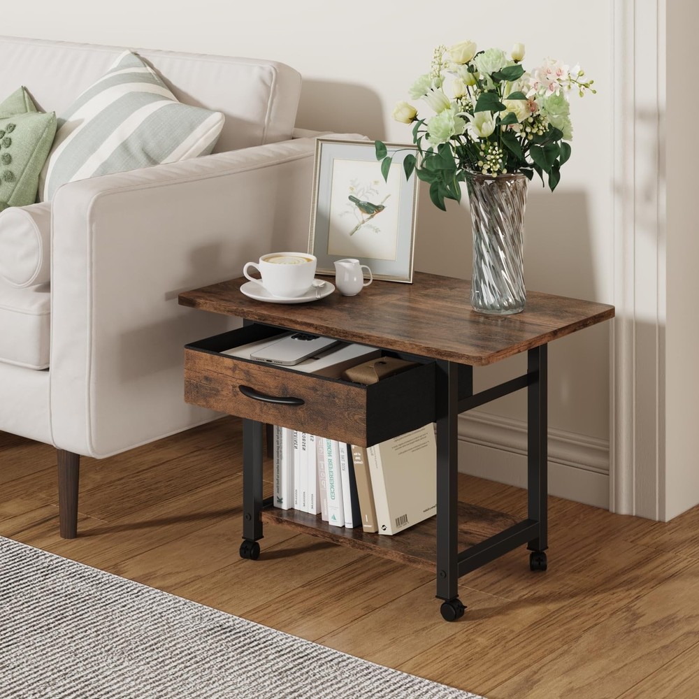 Large Printer Stand with Storage Drawer, 2-Tier Under Desk Table for Home Off...