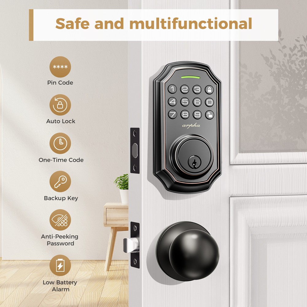 ARPHA Smart Door Lock 100Code AntiPeeping Password Keypad Deadbolt Keyless Entry