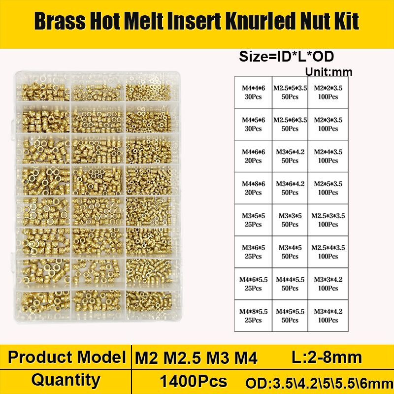 Hot Melt Insert Nuts Set Brass Double Twill Thread Heat Molding Embedment Kit