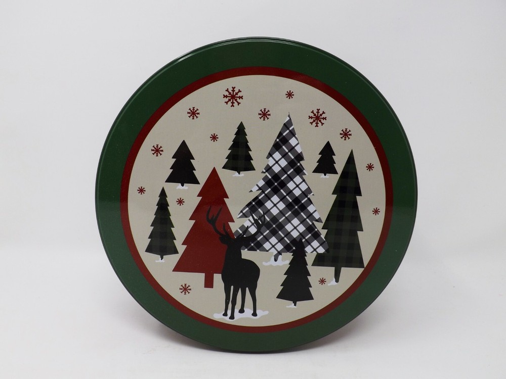 Trees & Deer Plaid Round Tin