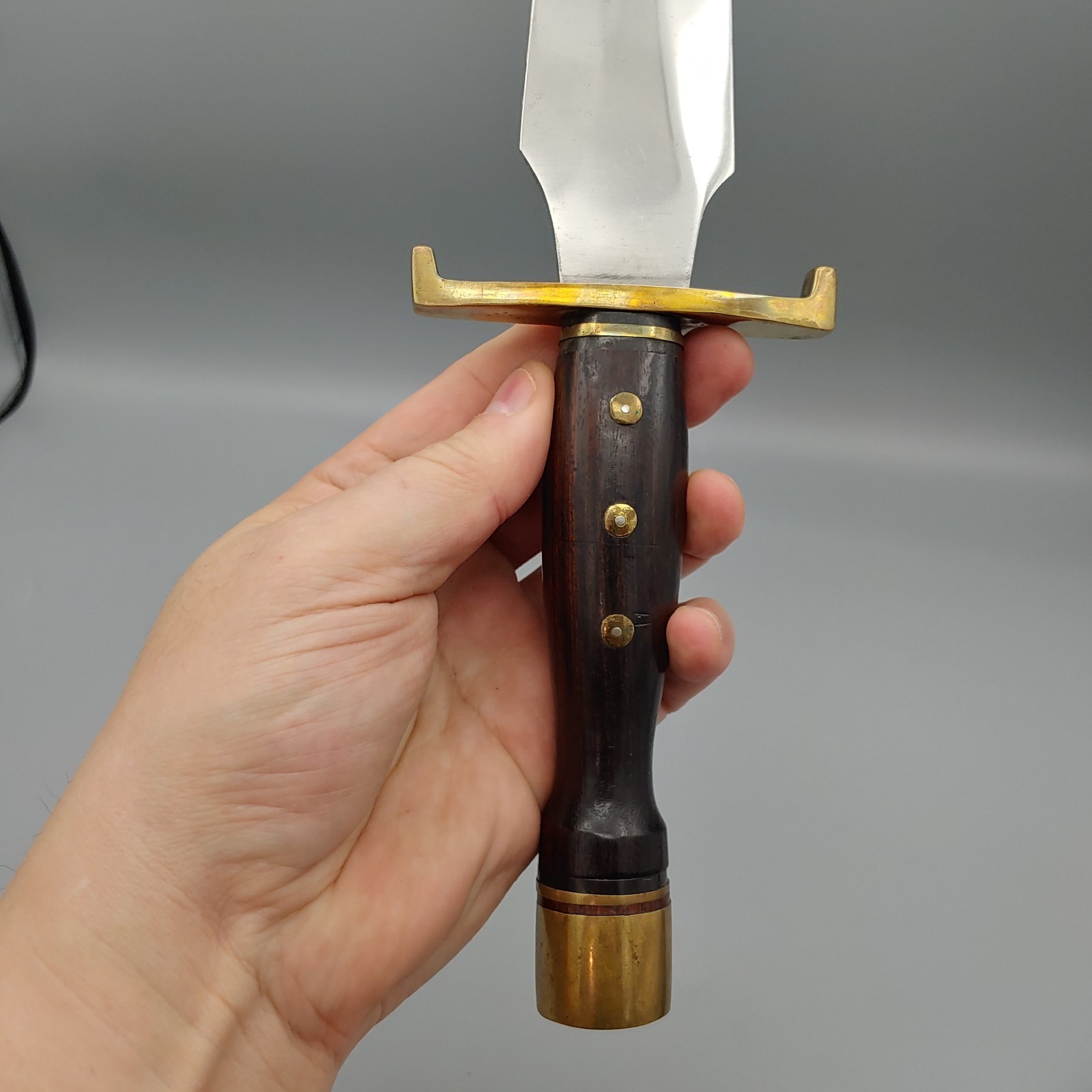 VTG Custom Arkansas Toothpick Knife Dagger w/ Sheath 19" walnut/brass handle 12"