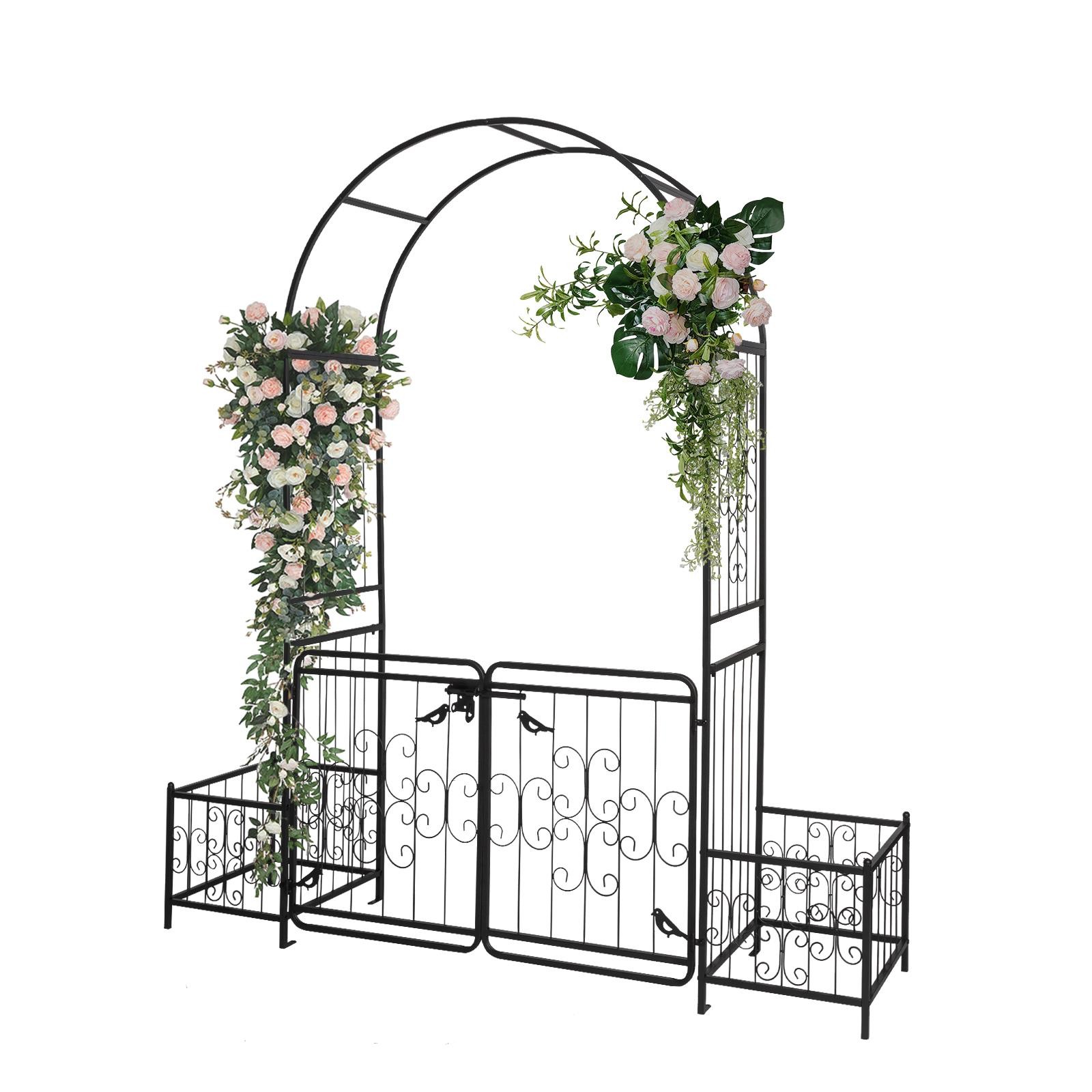 Garden Arbor Metal Arch with Gate & Plant Box Wedding Arch Party Decoration