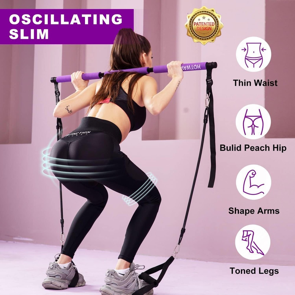 Pilates bar kit Multiple Fitn bar with Resistance Bands, Ab Rollers
