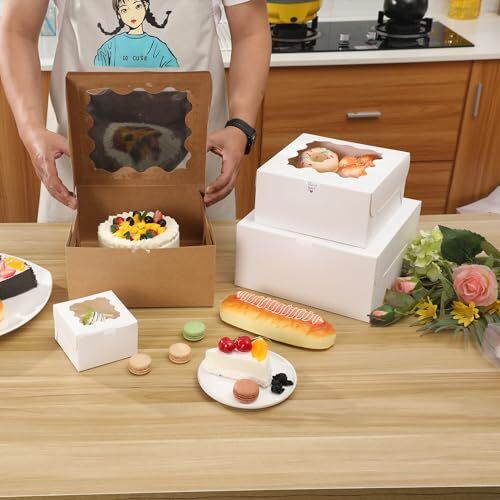 White Bakery Boxes with Window 36pcs 6x6x3 Inches Cookie Boxes Mini Cake Boxe...