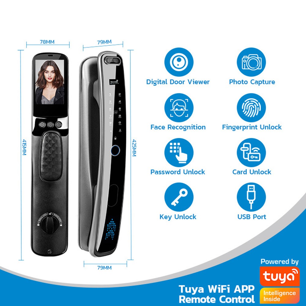 Smart Door Lock 3d Face Recognition Fingerprint Automatic Biometric Card Wifi