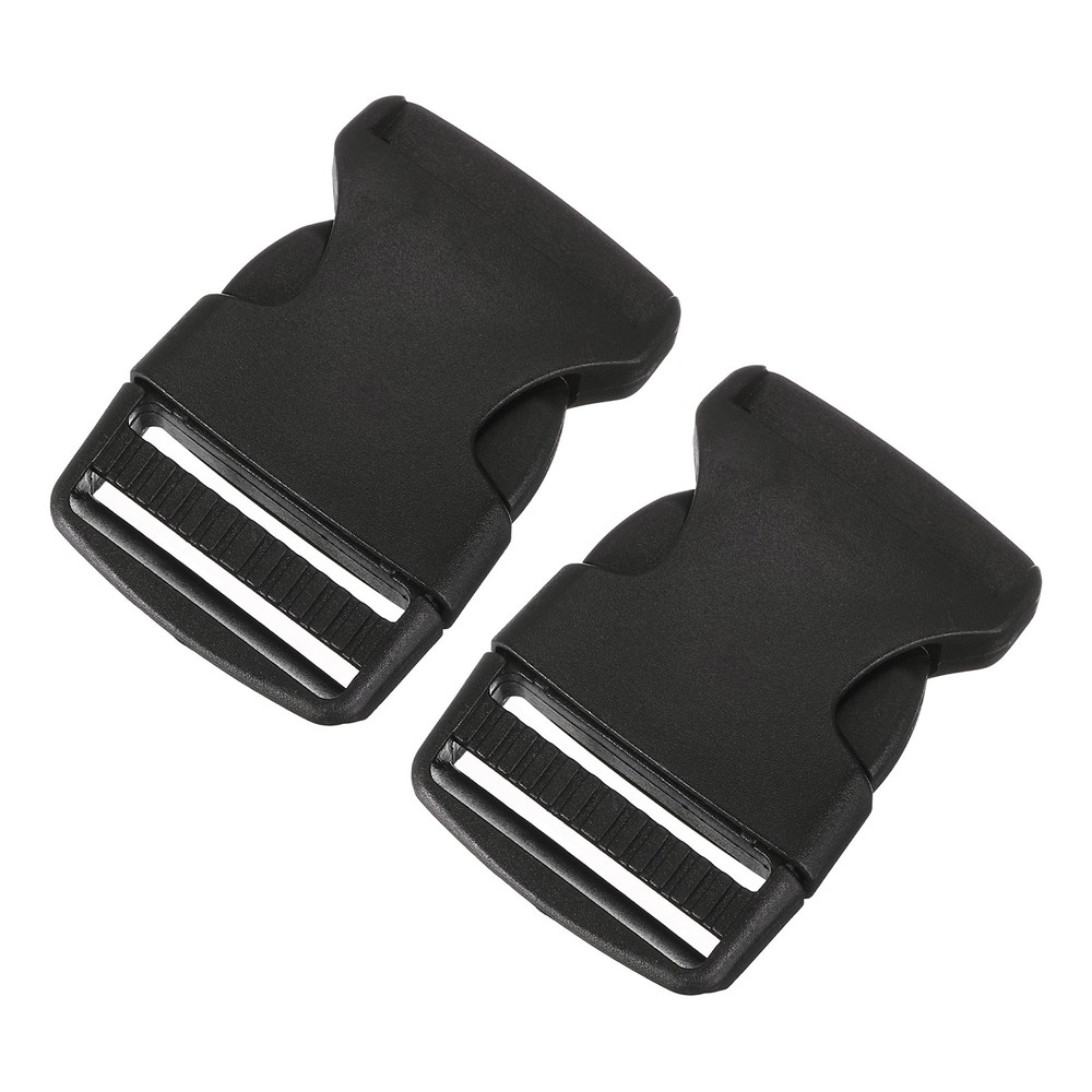 2Pcs 1-1/2" Plastic Dual Adjustable Side Release Buckle for Backpack Strap Black
