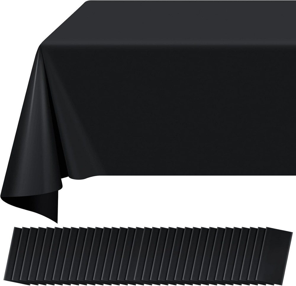32 Pack Black Plastic Tablecloth Rectangle Tables Premium Decorative Black