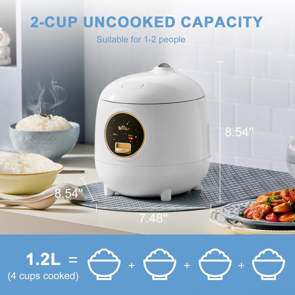 Bear Mini Rice Cooker small, A-Snow White(1.2L) with Easy One Button Control