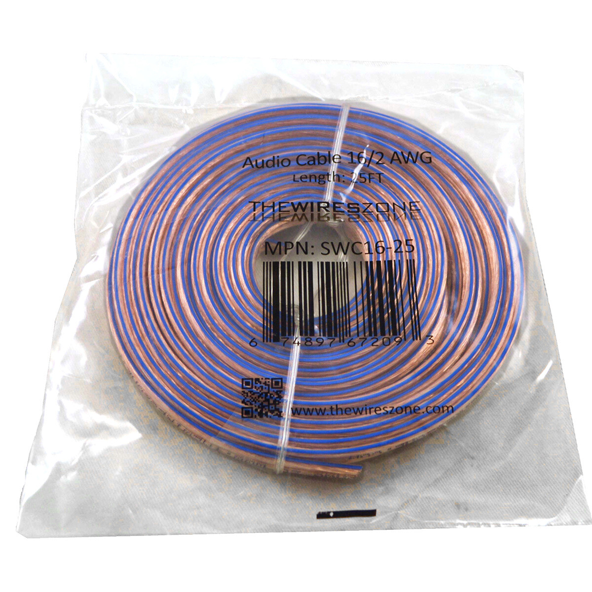 Car Home Audio Speaker Wire Transparent Clear Cable 16AWG 25ft 16/2 Gauge