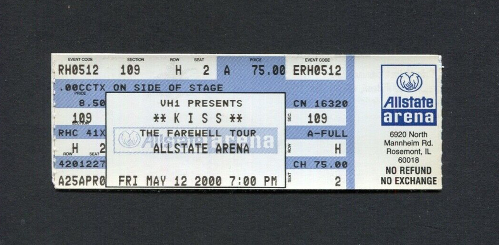 Kiss, Ted Nugent and Skid Row 2000 Unused Full Concert Ticket, Chicago, Farewell