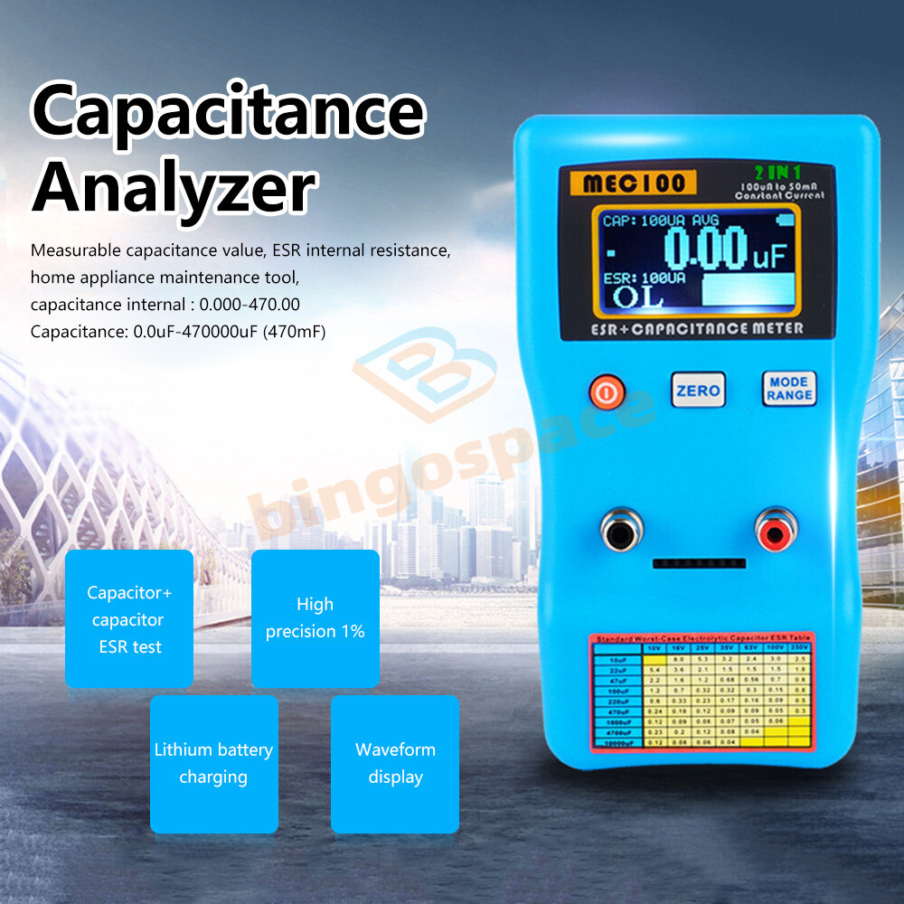 MEC-100 ESR Capacitance Ohm Meter Measuring Capacitance Resistance Tester