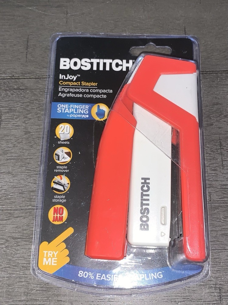 B2 Bostitch Injoy Spring-Powered Compact Stapler, 20-Sheet Capacity Red Standard