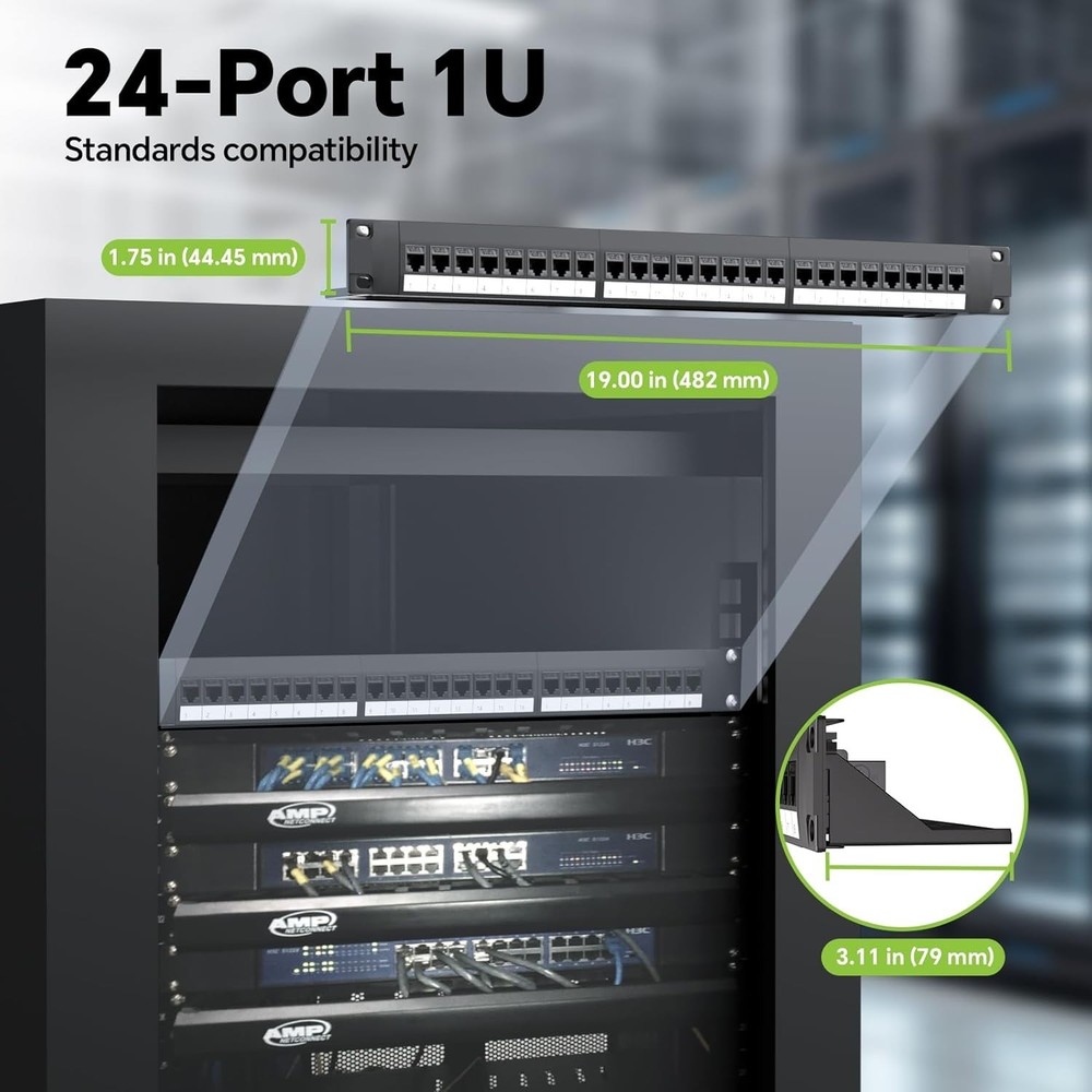 24 Port Blank Keystone Patch Panel, 1U 19 inch Cat6 Patch Panel with Detachab...