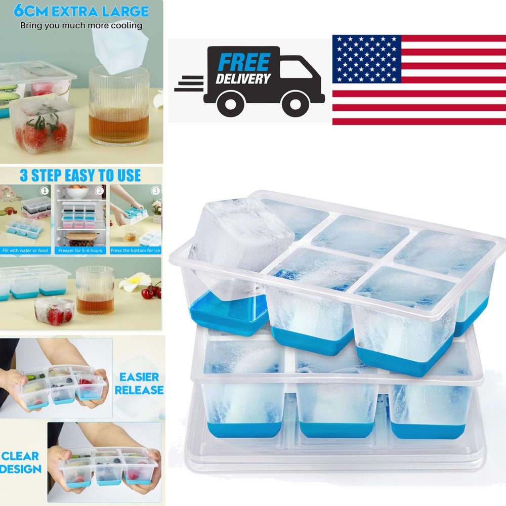 Extra Large Ice Cube Trays with Easy Release Bottom and Dishwasher Safe Features