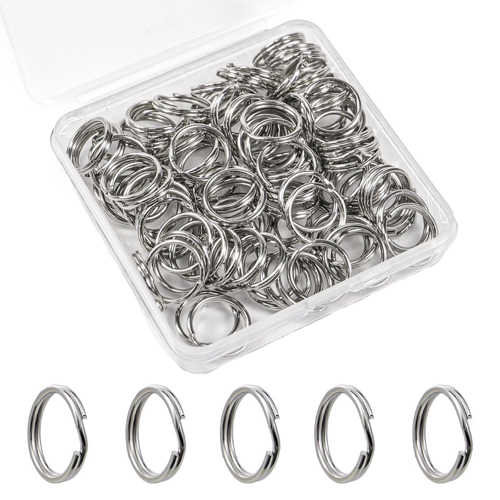 1/2'' 100PCS Small Split Key Rings for Keychains, Double Loops Metal Silver