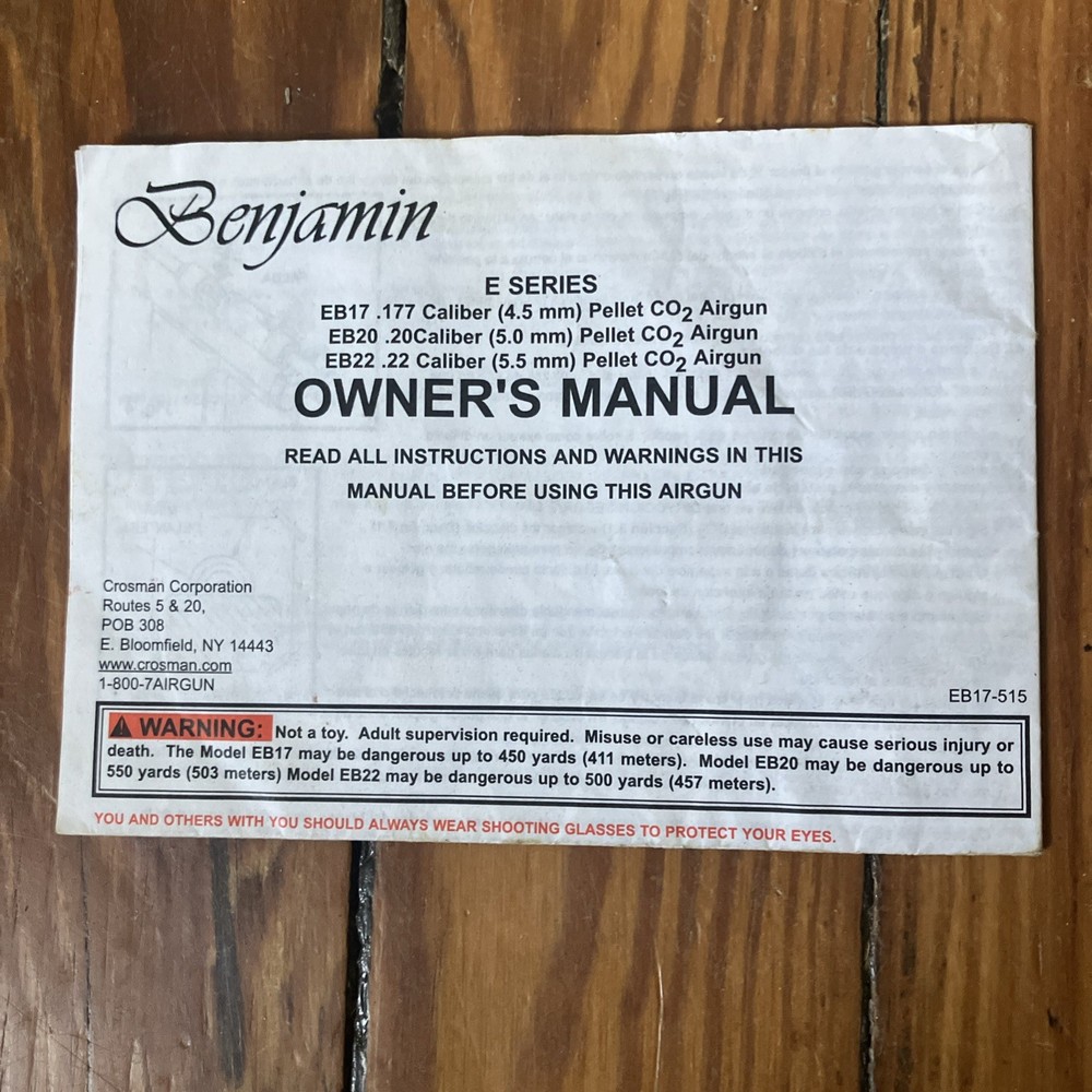 Benjamin E Series Co2 Pistol Manuel EB17 EB20 EB22