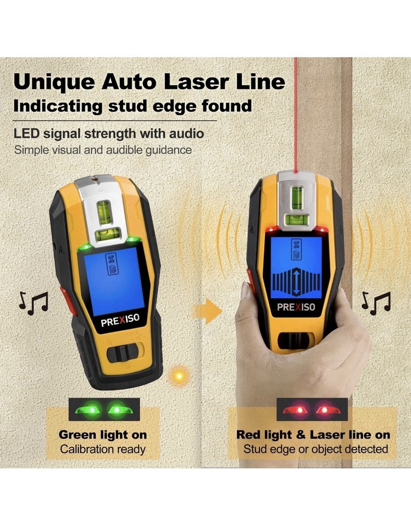 PREXISO 2-in-1 Stud Finder with Laser Level, Rechargeable Multi Surface Cross...