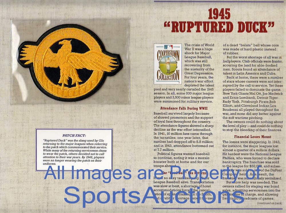 1945 RUPTURED DUCK Support Returning GI's COOPERSTOWN COLLECTION BASEBALL PATCH