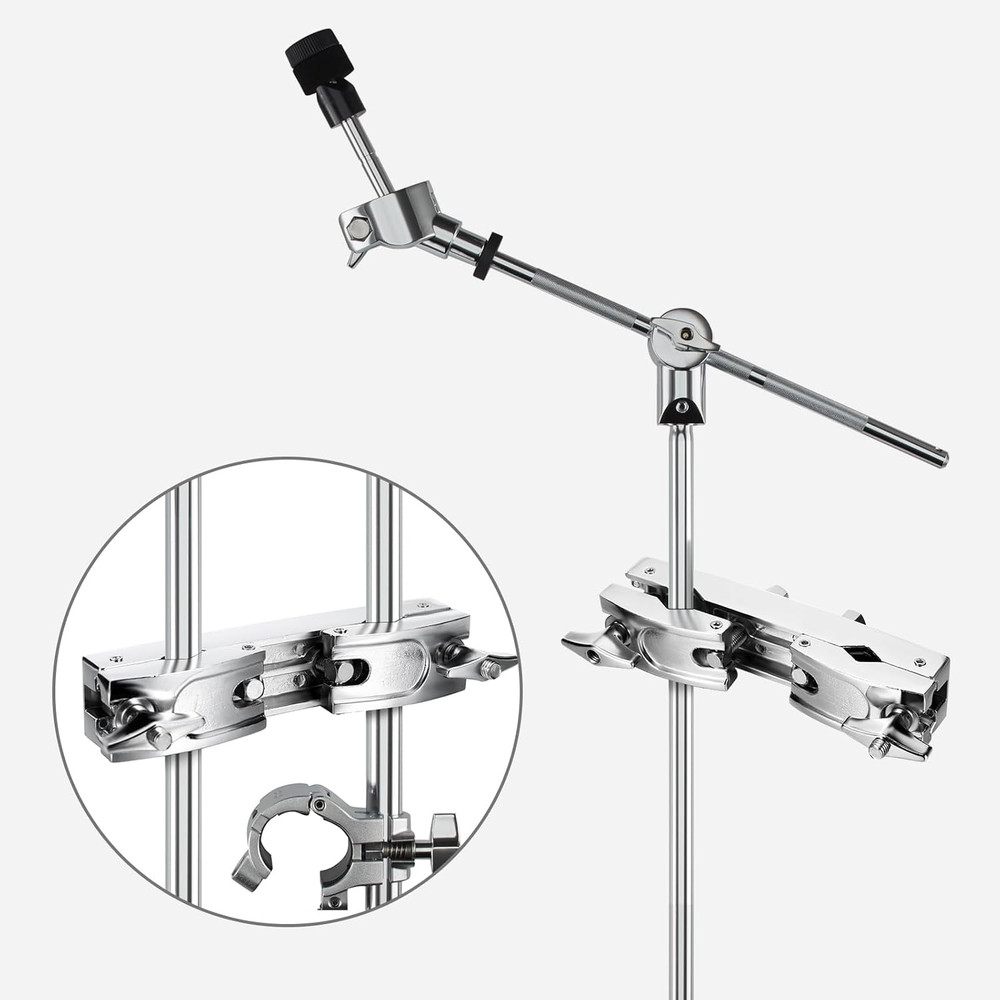 Cymbal Stand Multi-Clamp, Silver Drum Clamp Mount, Adjustable Percussion Drum Ac