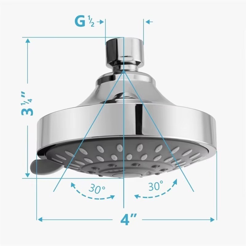 5-Mode High Pressure Shower Head 4" Adjustable Fixed Rainfall Sprayer Chrome