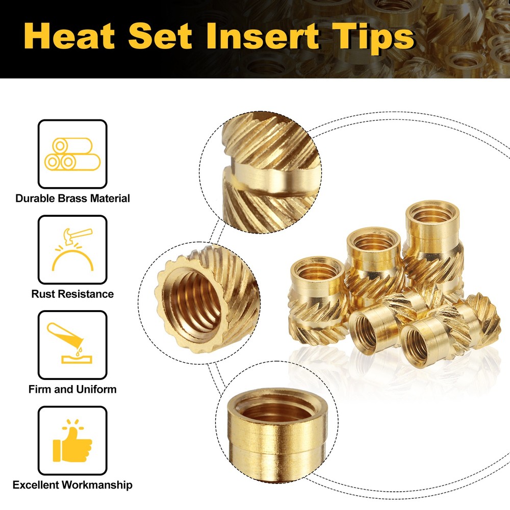 300pcs M2 M3 M4 M5 M6 Metric Threaded Inserts with Heat Set Insert Tips