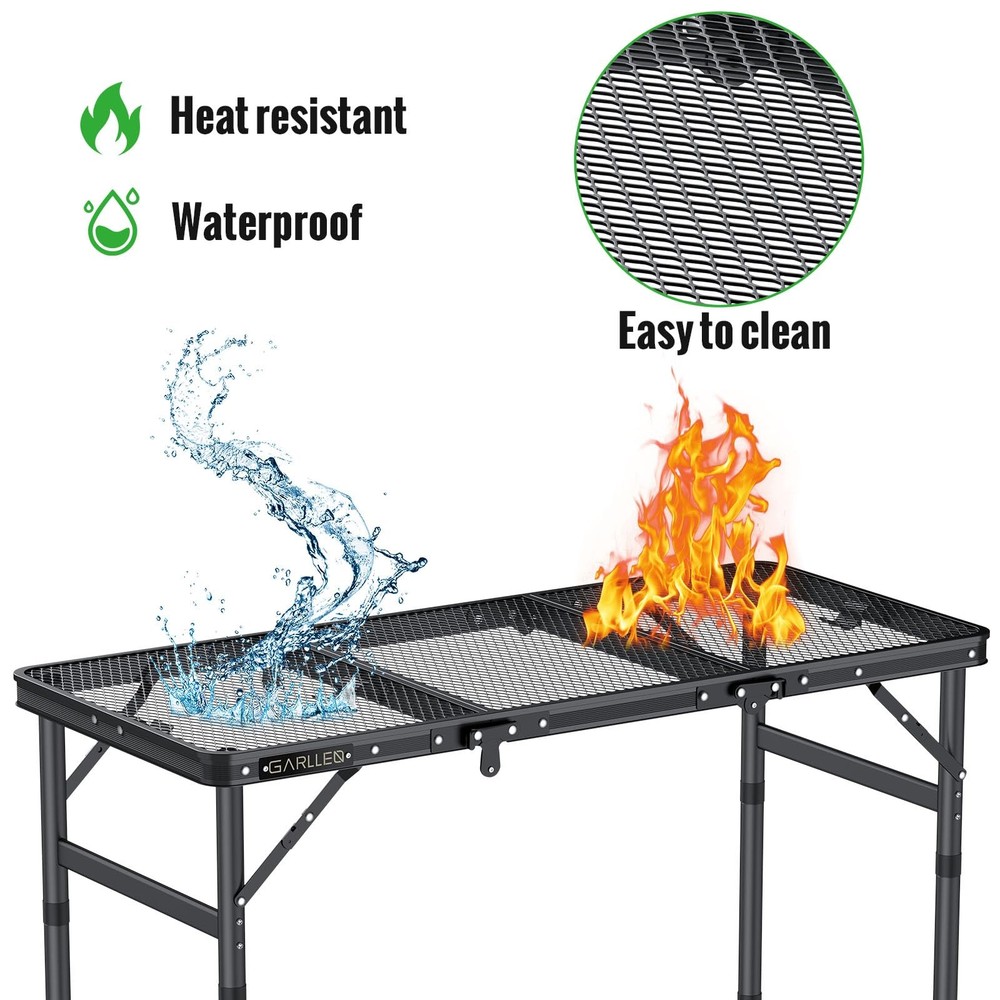 Folding Grill Table Max Capacity 66lbs, 3 Adjustable Height Portable Folding ...