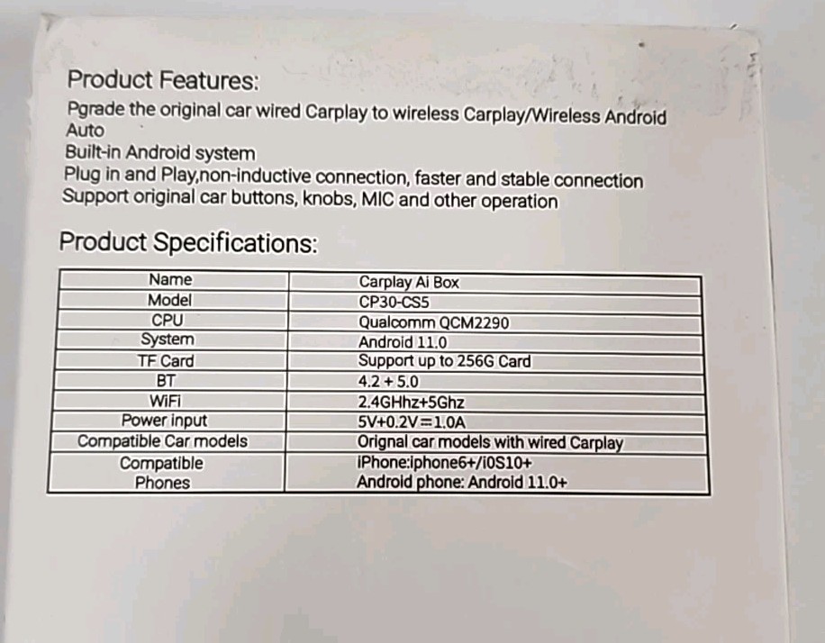 Magic Box 2.0 Wireless CarPlay Adapter for Apple CarPlay, Android Auto FREE SHIP