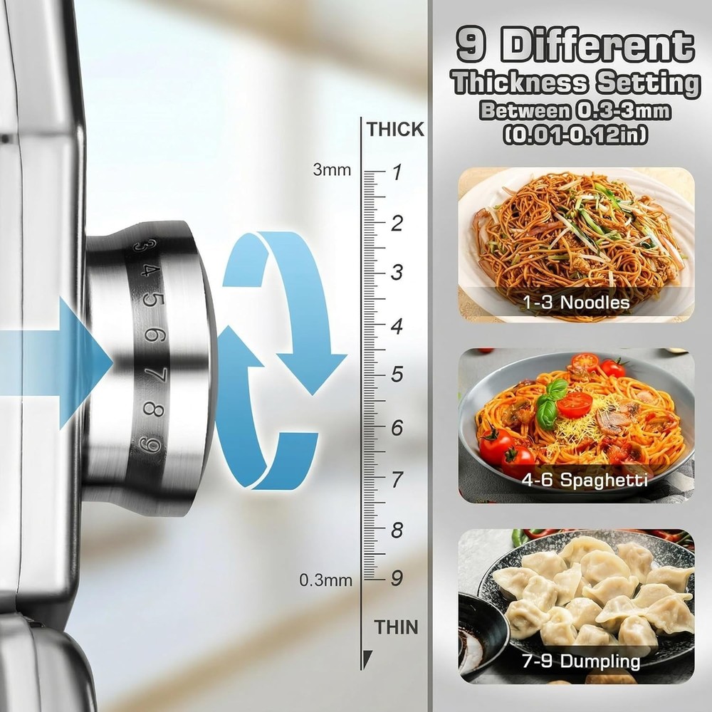 Pasta Maker Machine, 180 Roller Pasta Maker, 9 Adjustable Thickness Settings ...