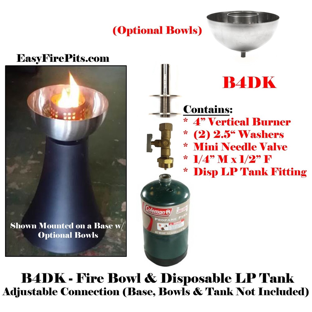 B4DK: 4″ BURNER DIY COMPLETE BASIC 1LB DISPOSABLE PROPANE TANK FIRE TABLE KIT
