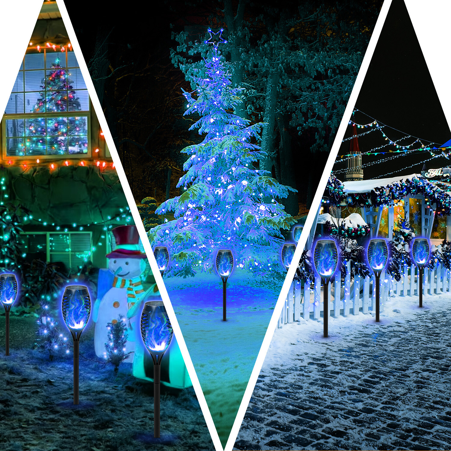 Solar Outdoor Lights Power Torch Light Flickering Flame Garden Waterproof Lamp