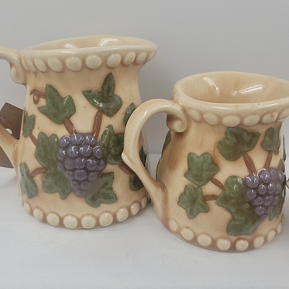 Ceramic Measuring Cups Grapes With Vines Glazed Pottery