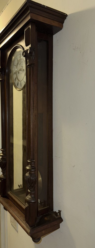 Large Antique 2 Weight Vienna Regulator Wall Clock